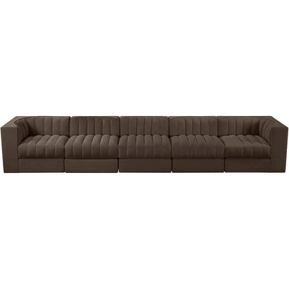 Rummi Brown Velvet Performance Fabric Upholstered 5pc. Modular Sofa