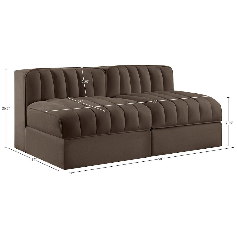 Rummi Brown Velvet Performance Fabric Upholstered 2pc. Modular Loveseat