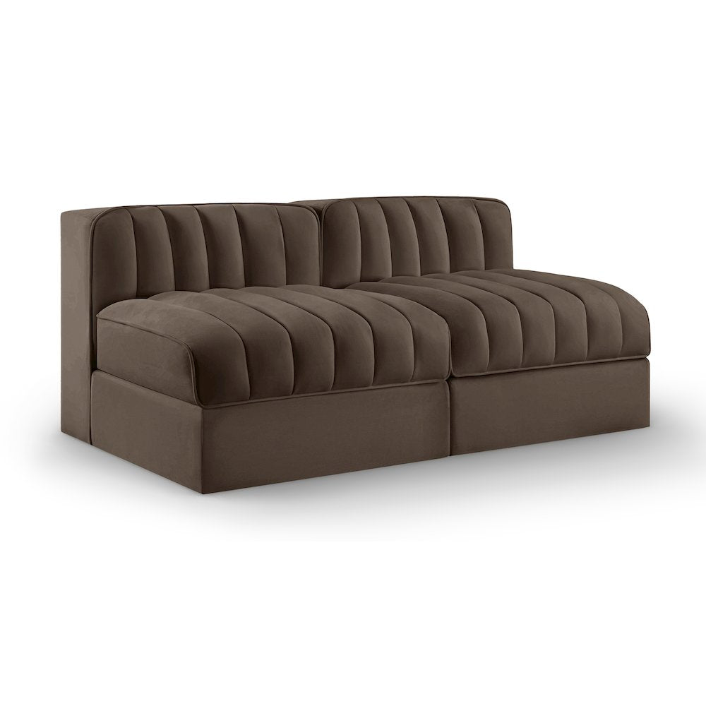 Rummi Brown Velvet Performance Fabric Upholstered 2pc. Modular Loveseat