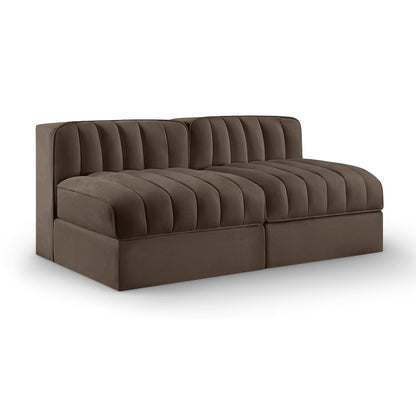 Rummi Brown Velvet Performance Fabric Upholstered 2pc. Modular Loveseat