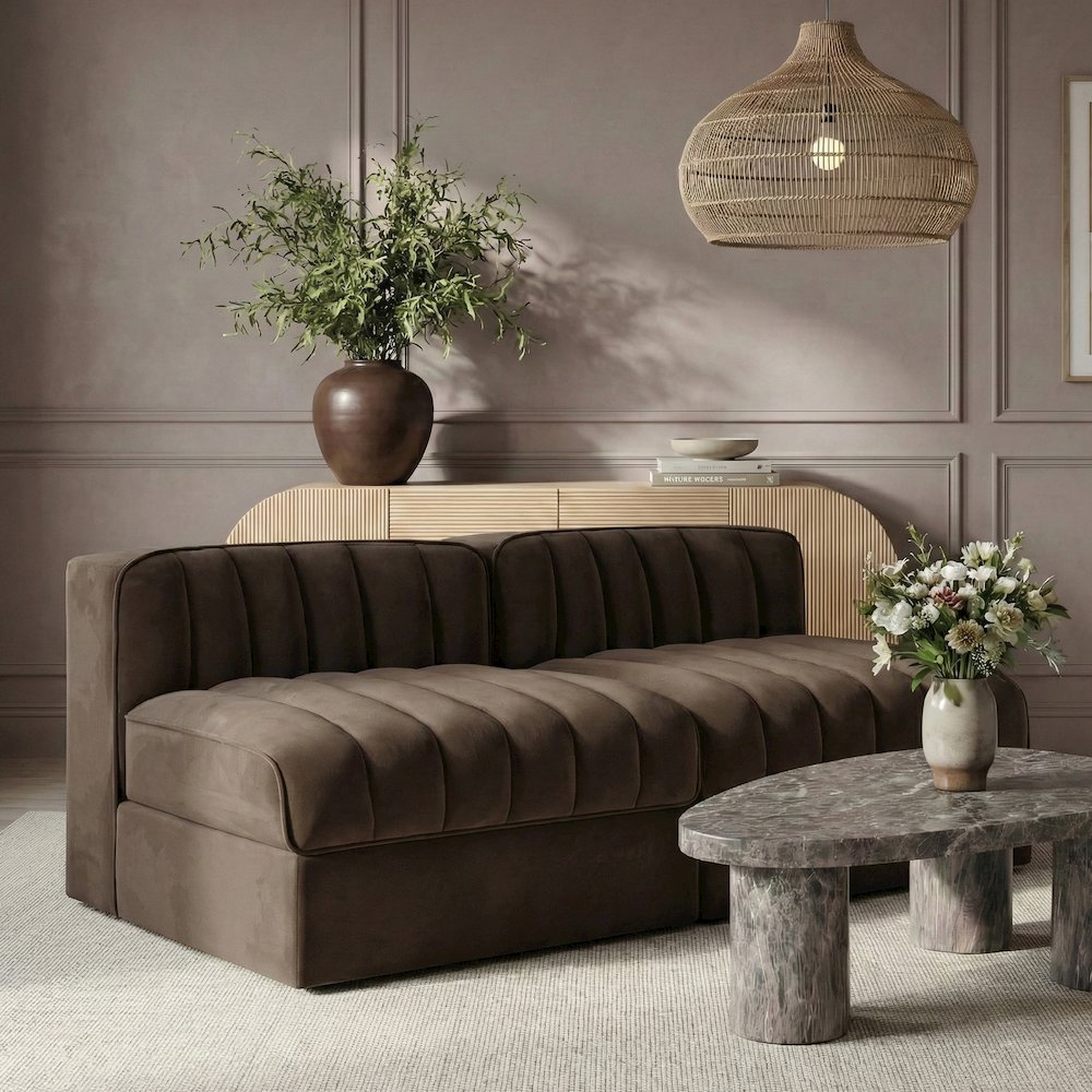 Rummi Brown Velvet Performance Fabric Upholstered 2pc. Modular Loveseat