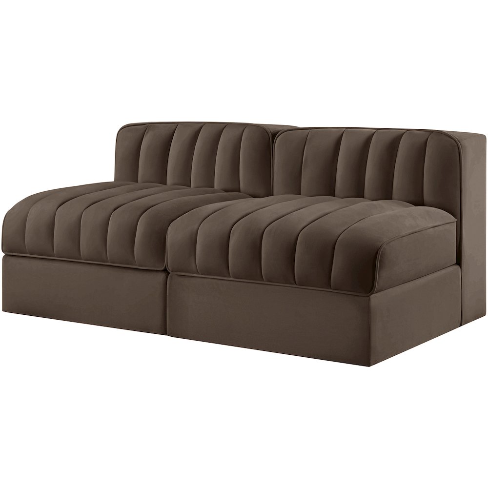 Rummi Brown Velvet Performance Fabric Upholstered 2pc. Modular Loveseat
