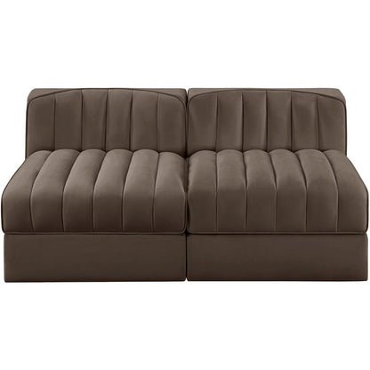 Rummi Brown Velvet Performance Fabric Upholstered 2pc. Modular Loveseat