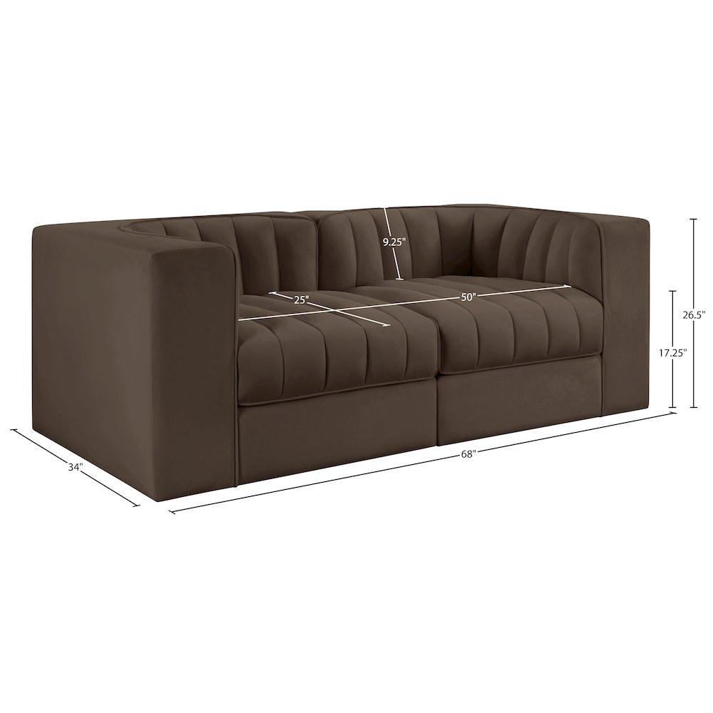 Rummi Brown Velvet Performance Fabric Upholstered 2pc. Modular Loveseat