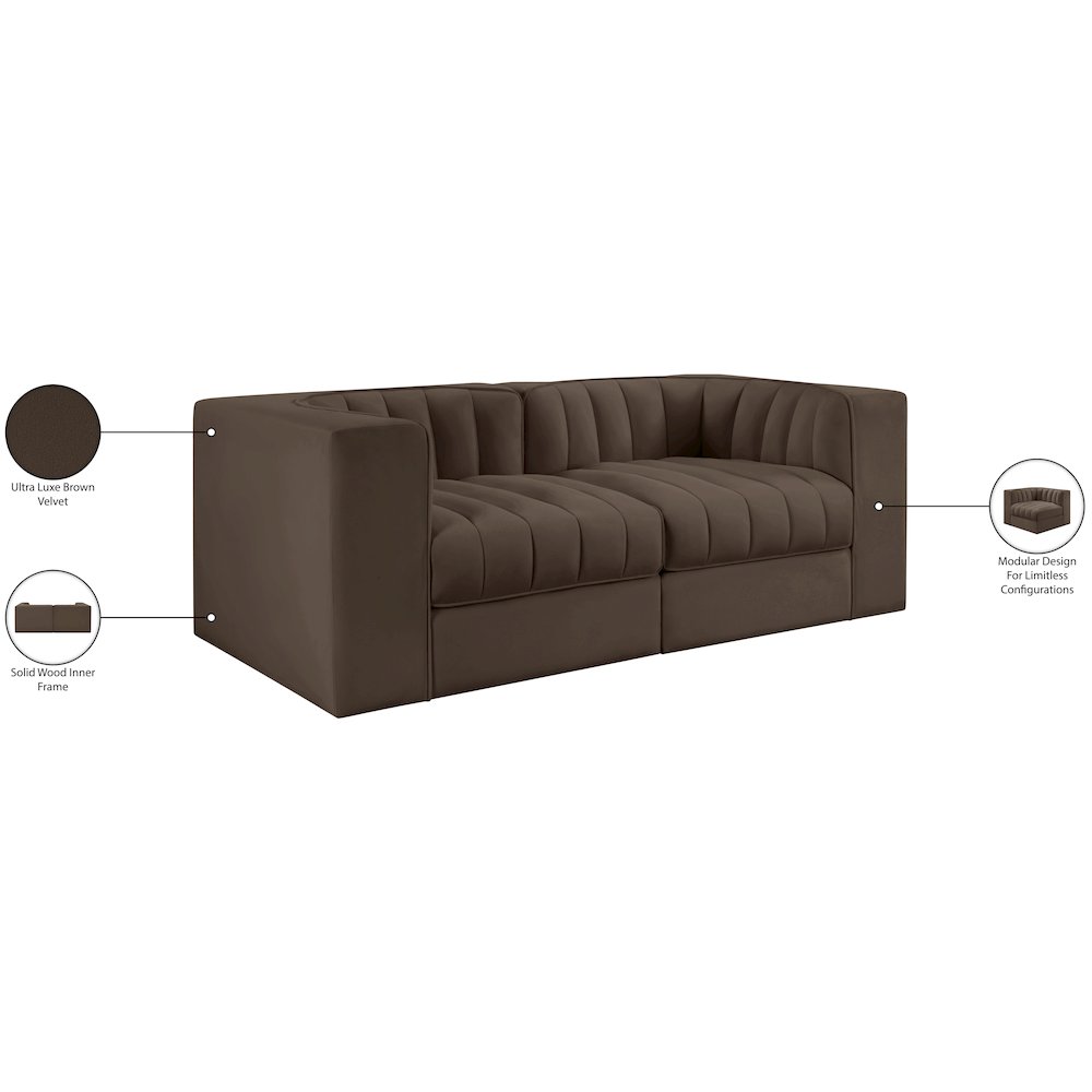 Rummi Brown Velvet Performance Fabric Upholstered 2pc. Modular Loveseat