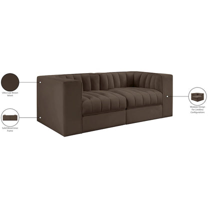 Rummi Brown Velvet Performance Fabric Upholstered 2pc. Modular Loveseat