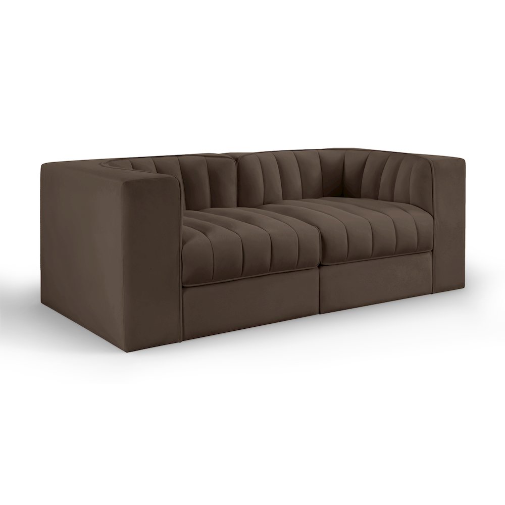 Rummi Brown Velvet Performance Fabric Upholstered 2pc. Modular Loveseat