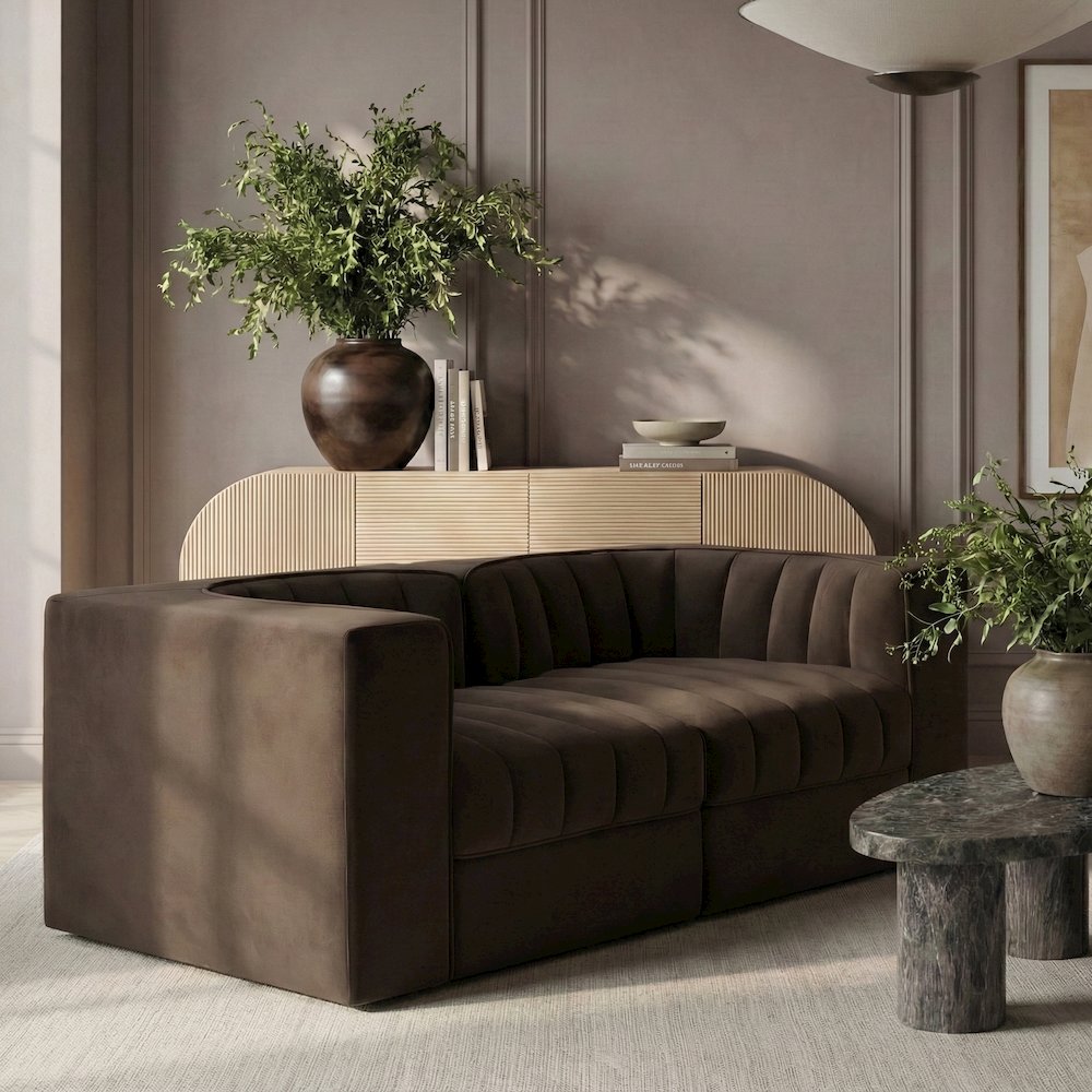 Rummi Brown Velvet Performance Fabric Upholstered 2pc. Modular Loveseat