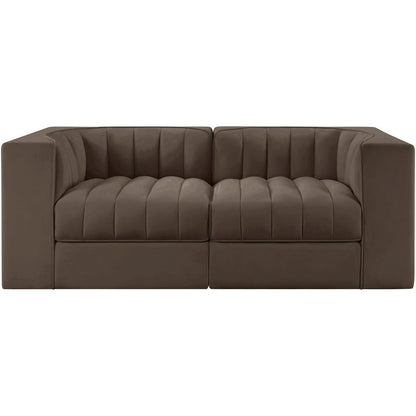 Rummi Brown Velvet Performance Fabric Upholstered 2pc. Modular Loveseat