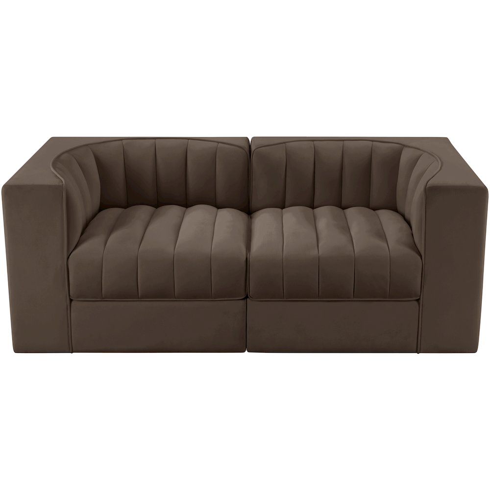 Rummi Brown Velvet Performance Fabric Upholstered 2pc. Modular Loveseat