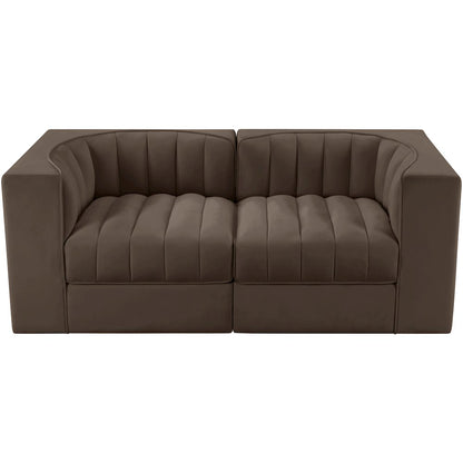 Rummi Brown Velvet Performance Fabric Upholstered 2pc. Modular Loveseat