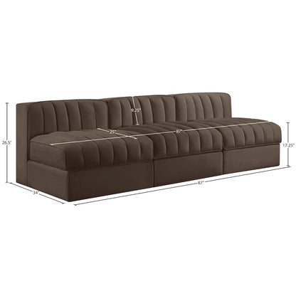Rummi Brown Velvet Performance Fabric Upholstered 3pc. Modular Sofa