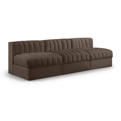Rummi Brown Velvet Performance Fabric Upholstered 3pc. Modular Sofa