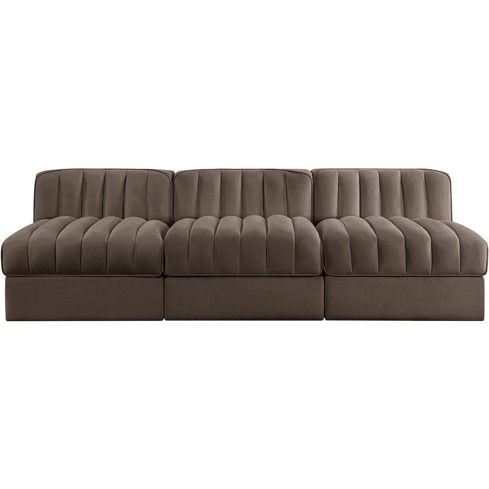 Rummi Brown Velvet Performance Fabric Upholstered 3pc. Modular Sofa