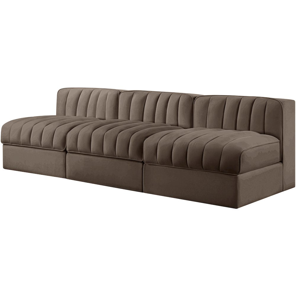 Rummi Brown Velvet Performance Fabric Upholstered 3pc. Modular Sofa