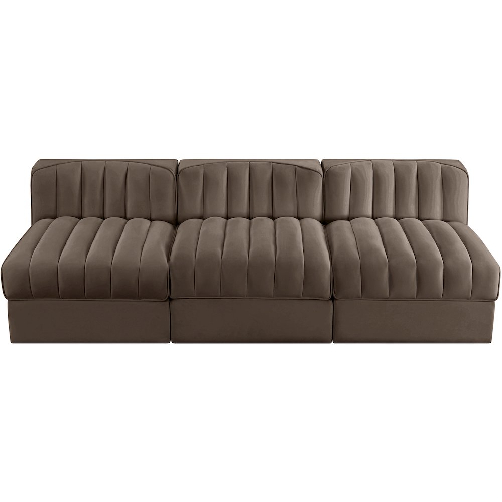 Rummi Brown Velvet Performance Fabric Upholstered 3pc. Modular Sofa