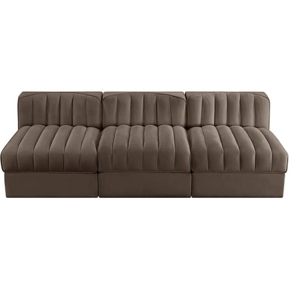 Rummi Brown Velvet Performance Fabric Upholstered 3pc. Modular Sofa