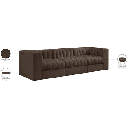 Rummi Brown Velvet Performance Fabric Upholstered 3pc. Modular Sofa