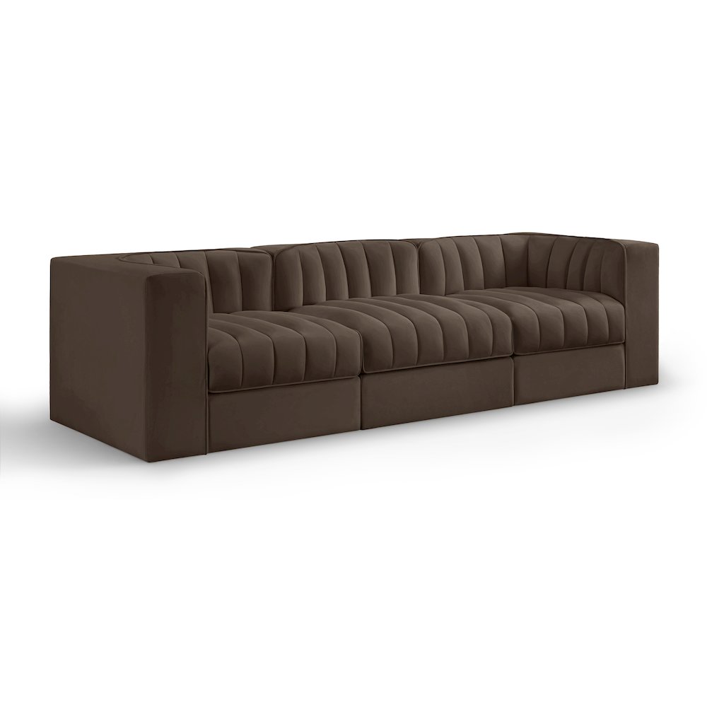 Rummi Brown Velvet Performance Fabric Upholstered 3pc. Modular Sofa