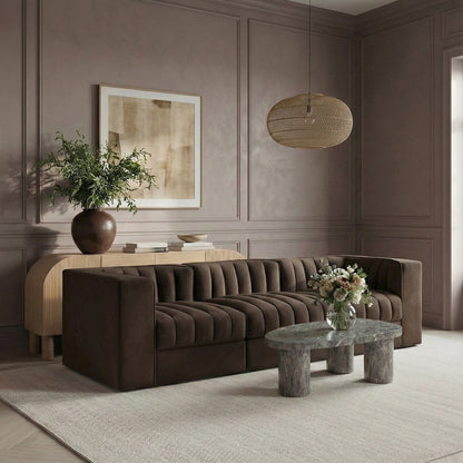 Rummi Brown Velvet Performance Fabric Upholstered 3pc. Modular Sofa