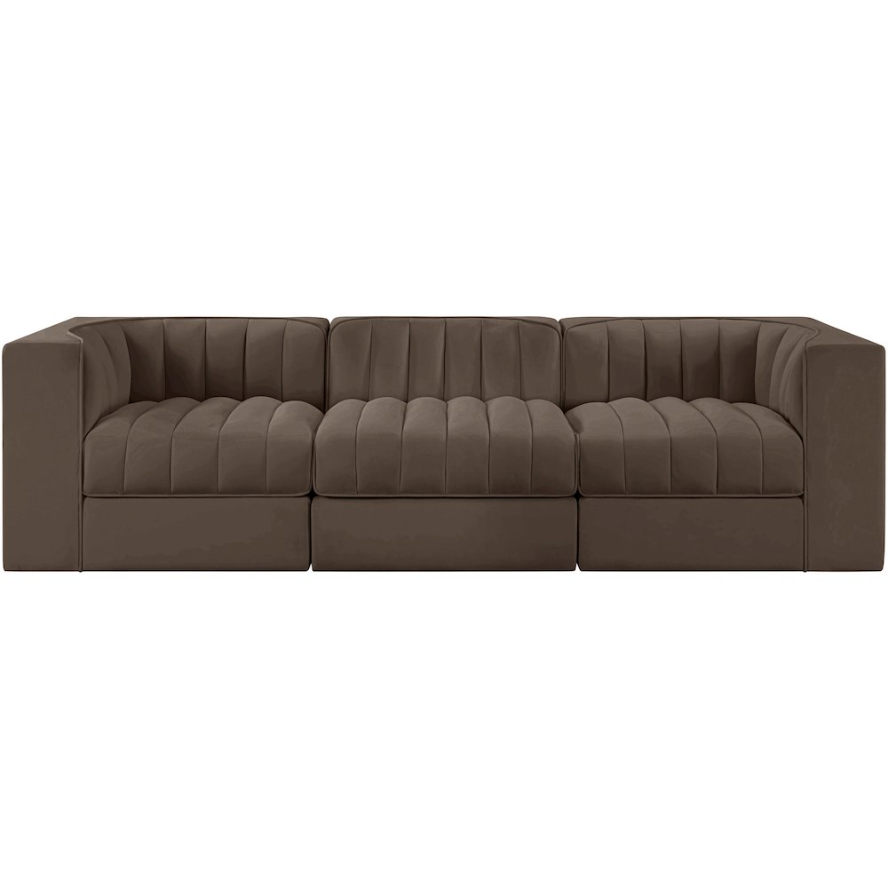 Rummi Brown Velvet Performance Fabric Upholstered 3pc. Modular Sofa