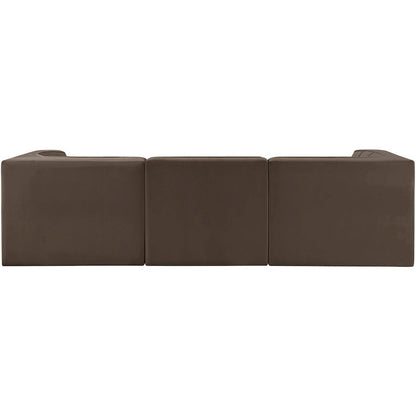 Rummi Brown Velvet Performance Fabric Upholstered 3pc. Modular Sofa