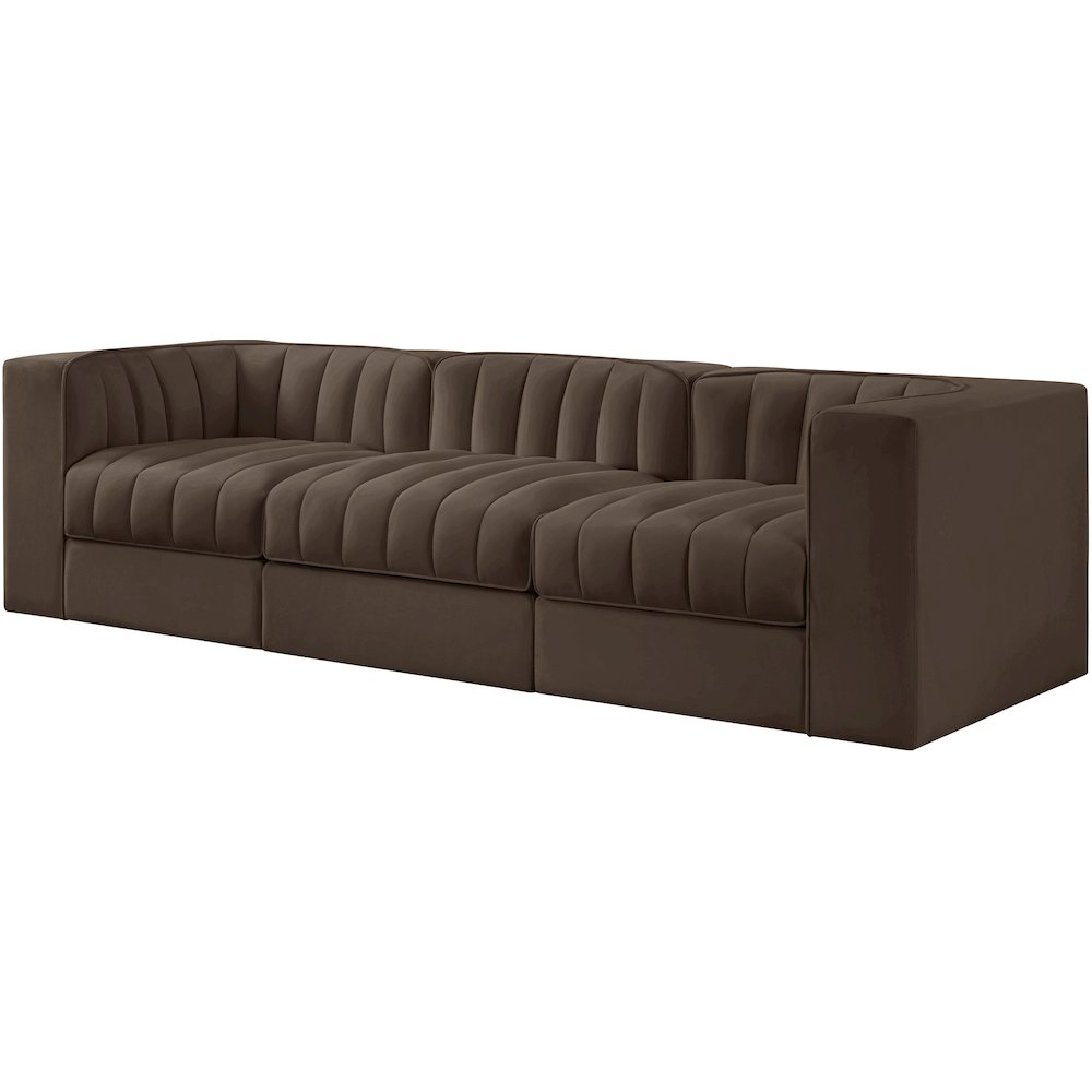 Rummi Brown Velvet Performance Fabric Upholstered 3pc. Modular Sofa