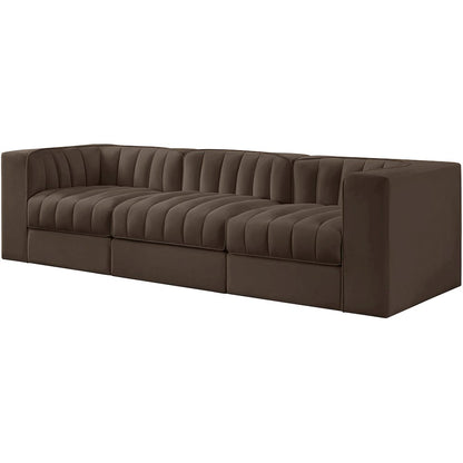 Rummi Brown Velvet Performance Fabric Upholstered 3pc. Modular Sofa
