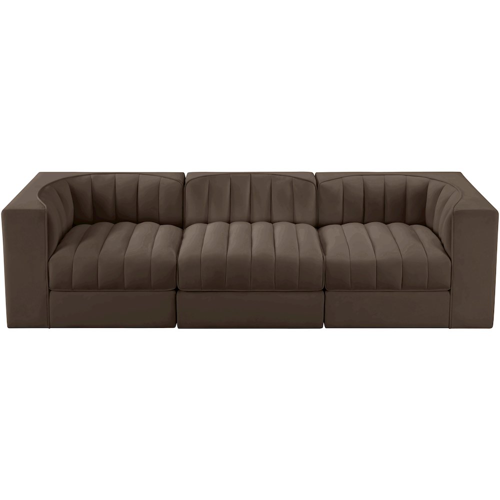 Rummi Brown Velvet Performance Fabric Upholstered 3pc. Modular Sofa