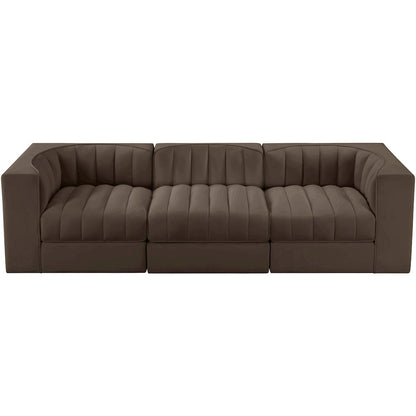 Rummi Brown Velvet Performance Fabric Upholstered 3pc. Modular Sofa