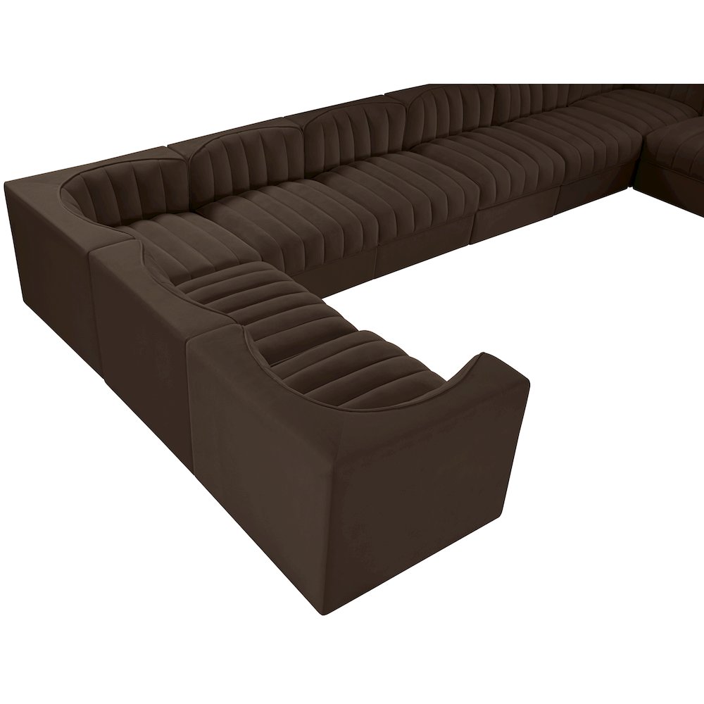 Rummi Brown Velvet Performance Fabric Upholstered 10pc. Modular Sectional