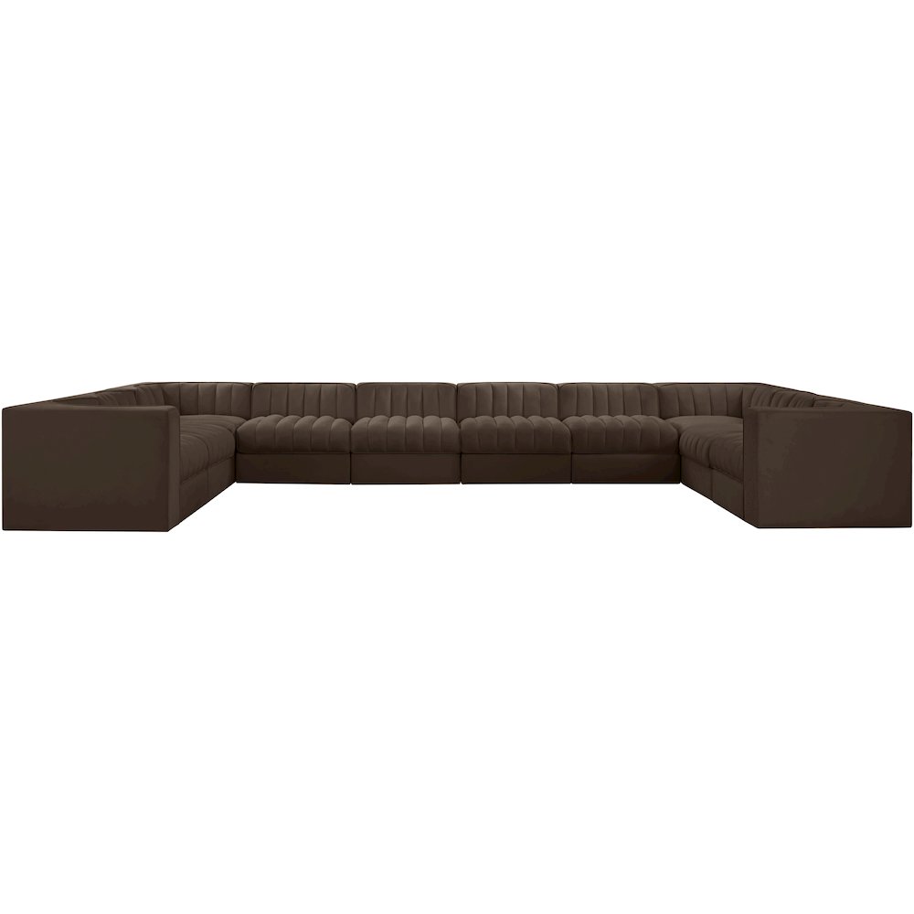 Rummi Brown Velvet Performance Fabric Upholstered 10pc. Modular Sectional