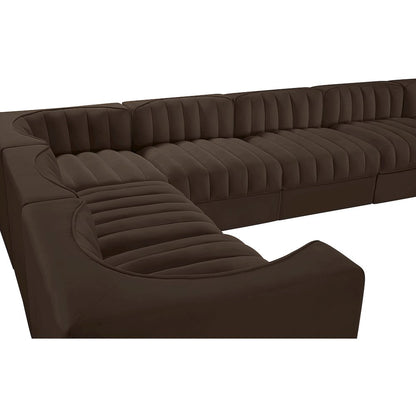 Rummi Brown Velvet Performance Fabric Upholstered 10pc. Modular Sectional