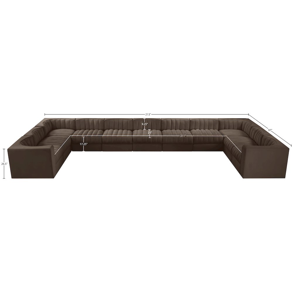 Rummi Brown Velvet Performance Fabric Upholstered 11pc. Modular Sectional