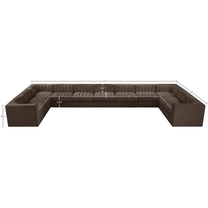 Rummi Brown Velvet Performance Fabric Upholstered 11pc. Modular Sectional