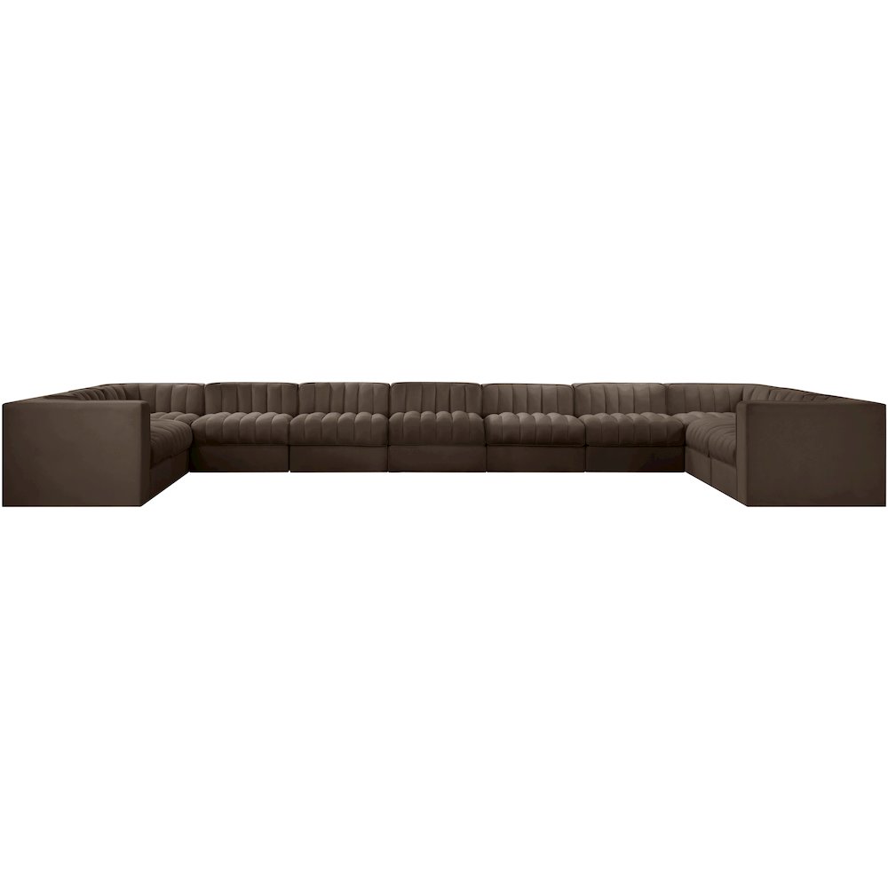 Rummi Brown Velvet Performance Fabric Upholstered 11pc. Modular Sectional
