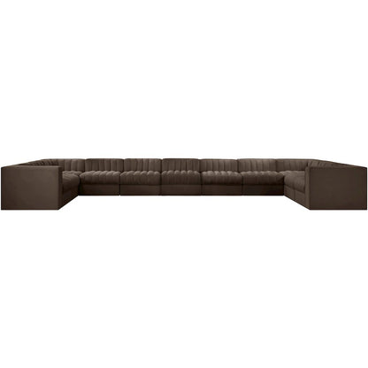 Rummi Brown Velvet Performance Fabric Upholstered 11pc. Modular Sectional