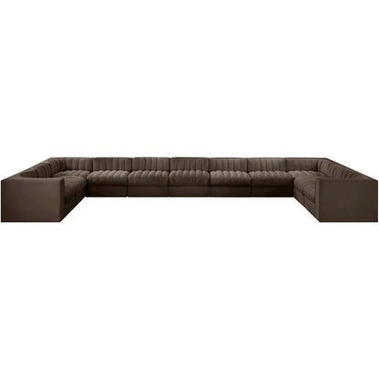 Rummi Brown Velvet Performance Fabric Upholstered 11pc. Modular Sectional