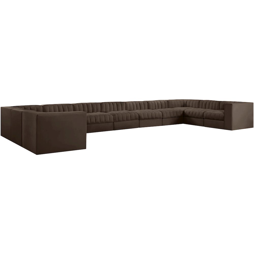Rummi Brown Velvet Performance Fabric Upholstered 11pc. Modular Sectional