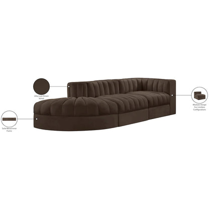 Rummi Brown Velvet Performance Fabric Upholstered 3pc. Modular Sectional