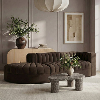 Rummi Brown Velvet Performance Fabric Upholstered 3pc. Modular Sectional