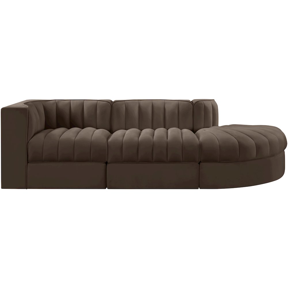 Rummi Brown Velvet Performance Fabric Upholstered 3pc. Modular Sectional