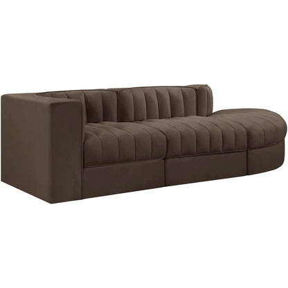 Rummi Brown Velvet Performance Fabric Upholstered 3pc. Modular Sectional