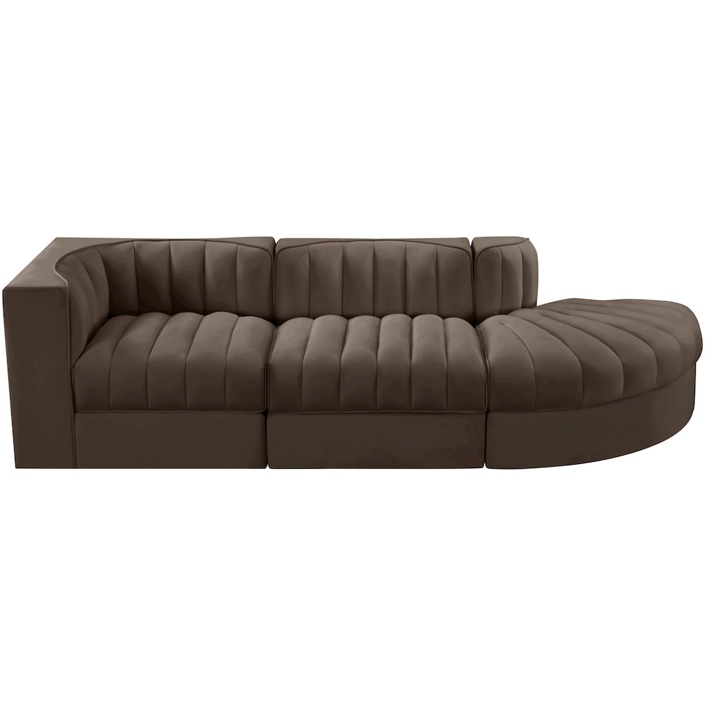 Rummi Brown Velvet Performance Fabric Upholstered 3pc. Modular Sectional
