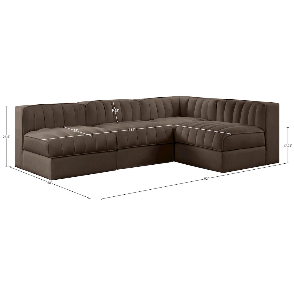Rummi Brown Velvet Performance Fabric Upholstered 4pc. Modular Sectional