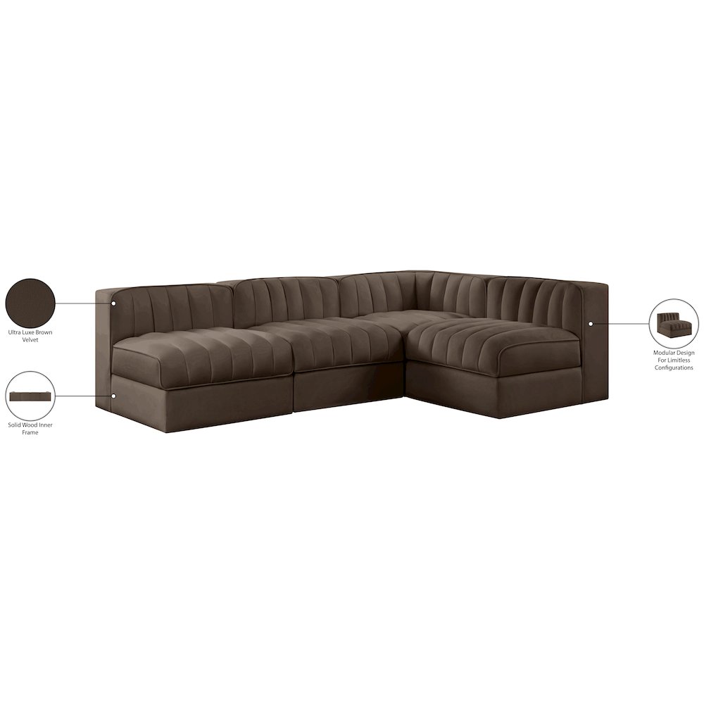 Rummi Brown Velvet Performance Fabric Upholstered 4pc. Modular Sectional