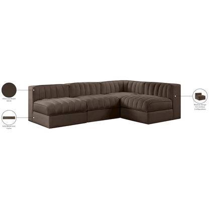 Rummi Brown Velvet Performance Fabric Upholstered 4pc. Modular Sectional