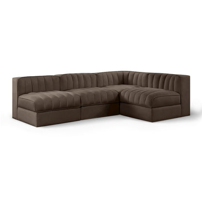 Rummi Brown Velvet Performance Fabric Upholstered 4pc. Modular Sectional