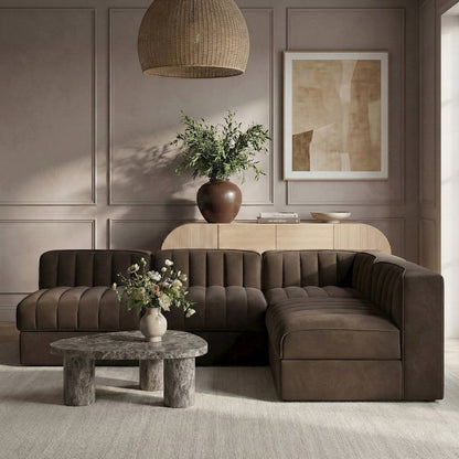 Rummi Brown Velvet Performance Fabric Upholstered 4pc. Modular Sectional