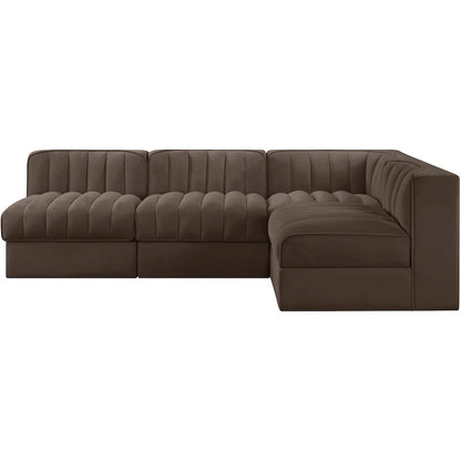 Rummi Brown Velvet Performance Fabric Upholstered 4pc. Modular Sectional